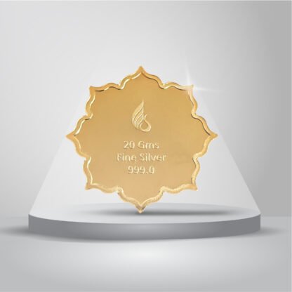 20 gms 999 purity Silver Coin with Gold Plating – Banyan Tree Design (Floral shaped) - Image 2