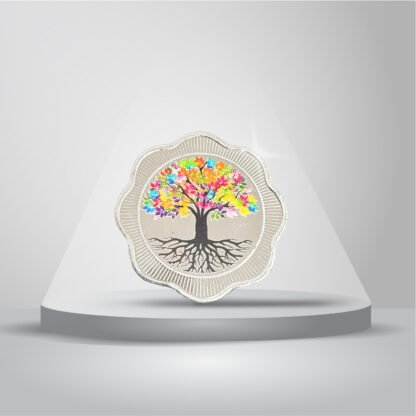5 gms 999 purity Silver Coin – Scalloped Multicolour Tree of Life Design