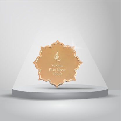 20 gms 999 purity Silver Coin with Rose Gold Plating – Banyan Tree Design (Floral shaped) - Image 2