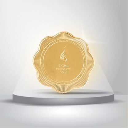 5 gms 999 purity Silver coin with full Gold Plating - Banyan Tree Design - Image 2