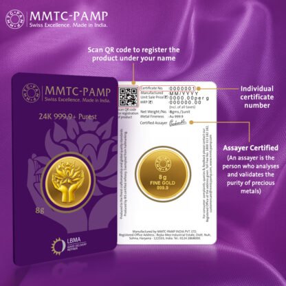 MMTC-PAMP 8 Gram Lotus Gold Bar (24K, 999.9 Purity) - Image 2