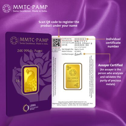 MMTC-PAMP 2 Gram Peacock Gold Bar (24K, 999.9 Purity) - Image 2