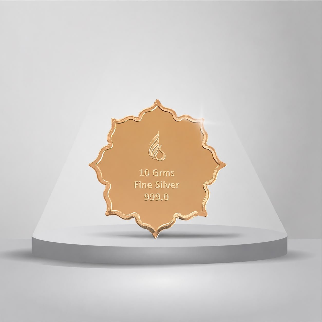 10 gms 999 purity Silver Coin with Rose Gold Plating – Banyan Tree Design (Floral shaped) - Image 2